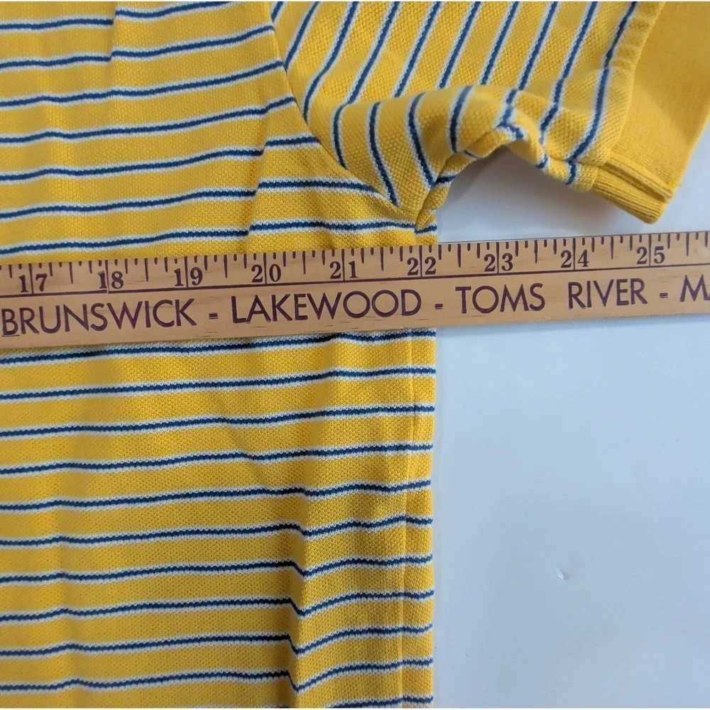 VTG Ralph Lauren Polo Shirt Mens Large Yellow Blue Striped Red Pony Preppy L